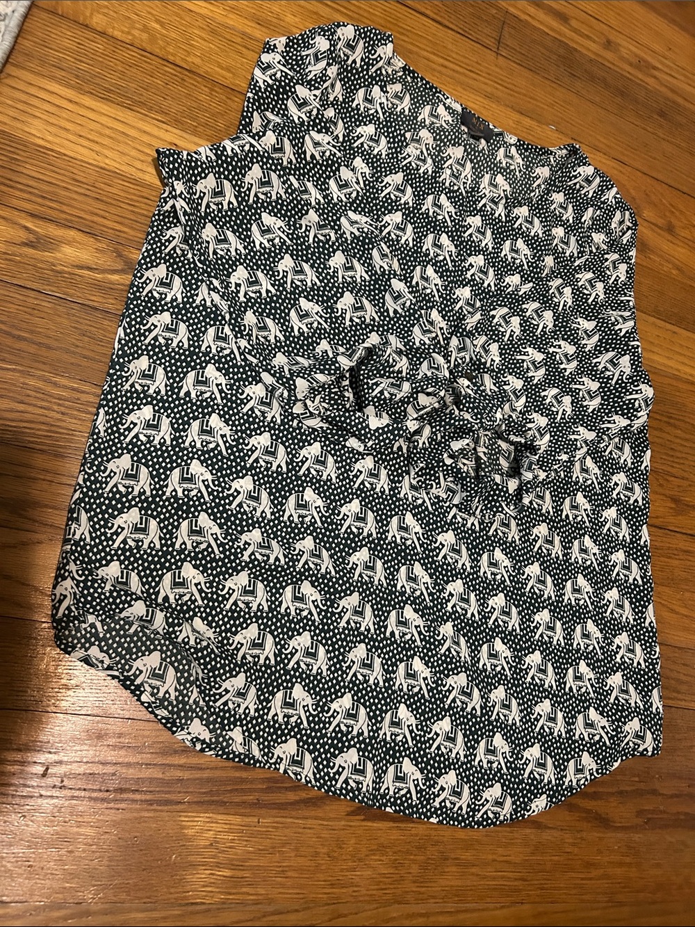 41 Hawthorn Black and White Elephant Print Work Blouse